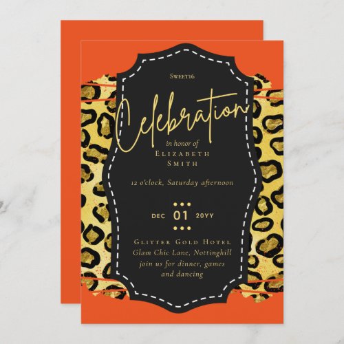 Budget Pretty Girly Sweet16 Gold Animal Print Inv Invitation