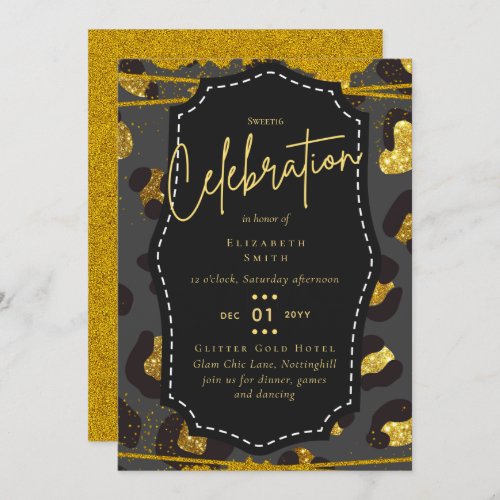 Budget Pretty Girly Sweet16 Gold Animal Print Inv Invitation