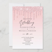 Budget Pretty Girly Wedding Glitter Pink Invite