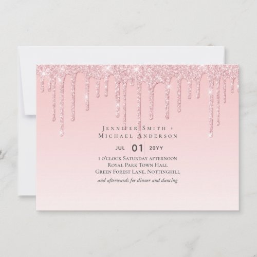 Budget Pretty Girly Wedding Glitter Pink Invite