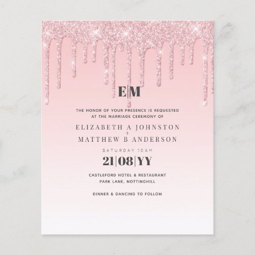 Budget Pretty Girly Wedding Glitter Pink Invite