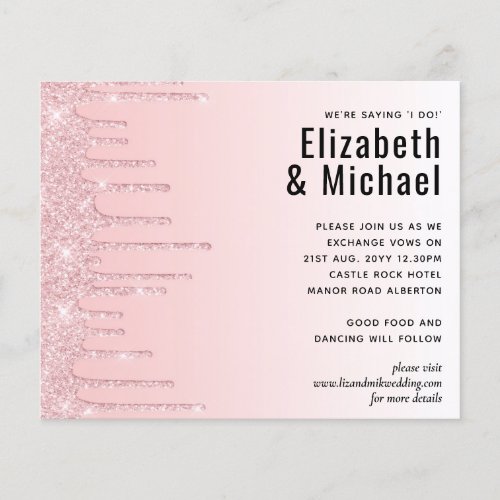 Budget Pretty Girly Wedding Glitter Pink Invite