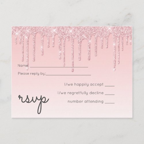 Budget Pretty Girly Wedding RSVP Glitter Pink Invitation Postcard