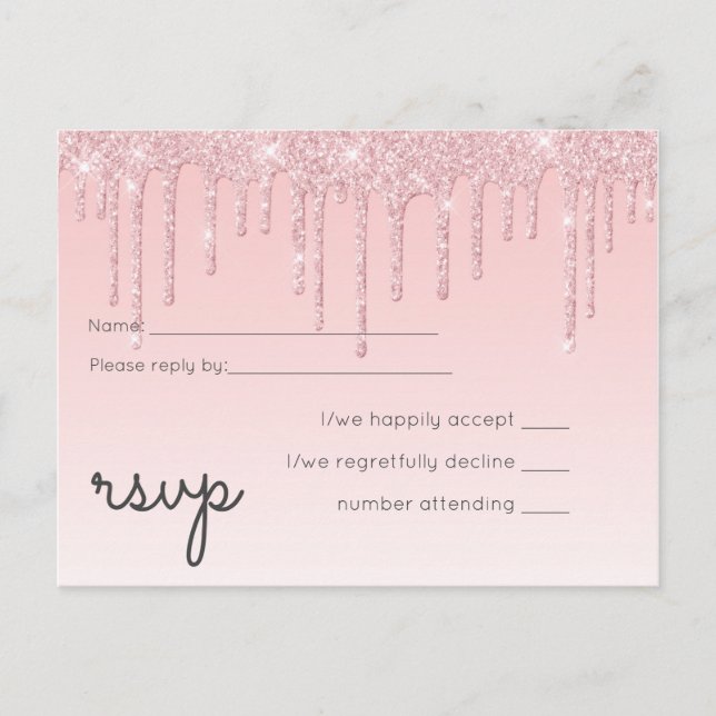 Budget Pretty Girly Wedding RSVP Glitter Pink Invitation Postcard (Front)