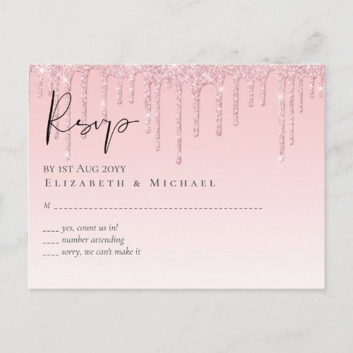 Budget Pretty Girly Wedding RSVP Glitter Pink Postcard