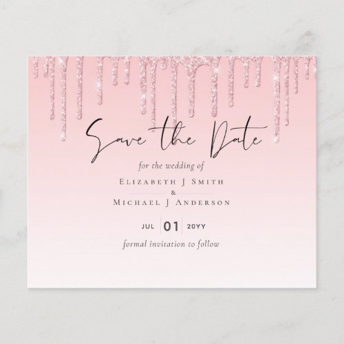 Budget Pretty Girly Wedding Save Date Glitter Pink