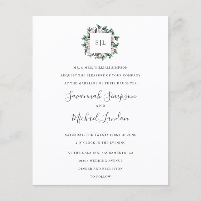 BUDGET Pretty Magnolia Eucalyptus monogram wedding (Front)