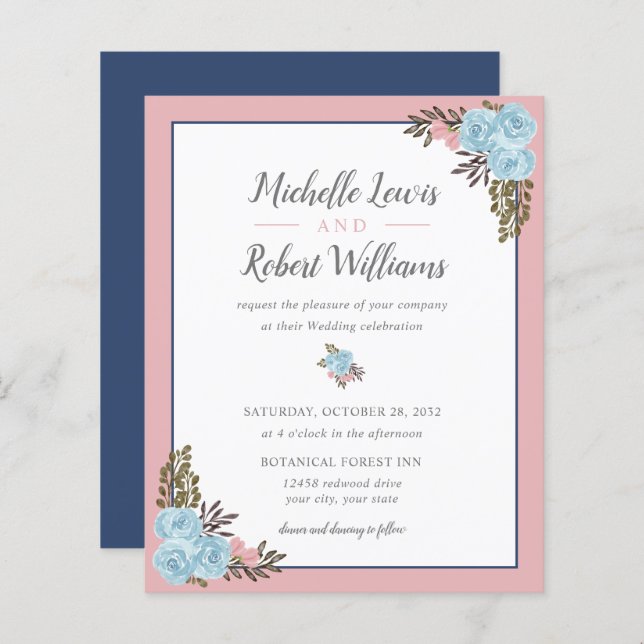 BUDGET Pretty Navy Blue Pink Floral wedding (Front/Back)