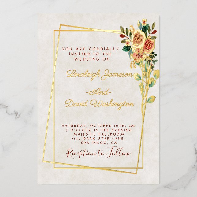 Budget Pretty rose and gold wedding   Foil Invitation (Front)