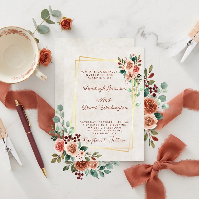 Budget Pretty rose and gold wedding  Invitation (Creator Uploaded)