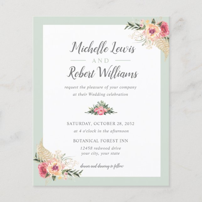 BUDGET Pretty Sage and Pink Floral wedding (Front)