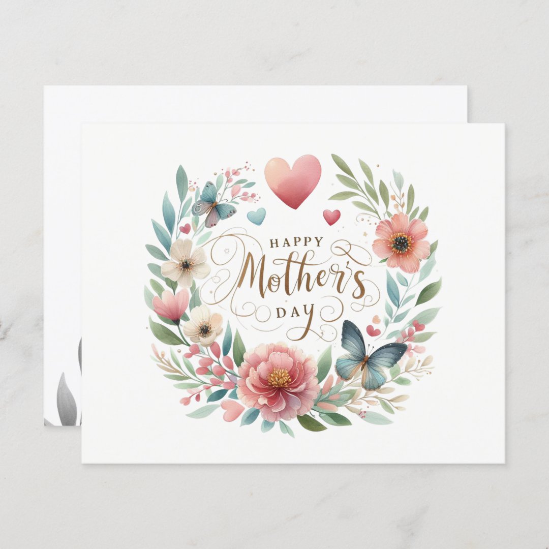 Budget Pretty Watercolor Florals Mothers Day Card (Front/Back)