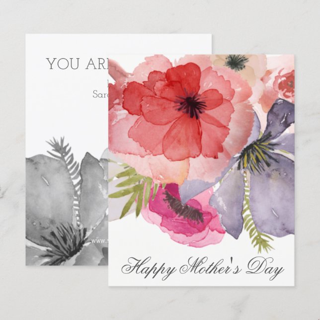Budget Pretty Watercolor Florals Mothers Day Card (Front/Back)