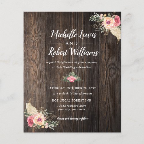 BUDGET Pretty Wood texture Pink Floral wedding