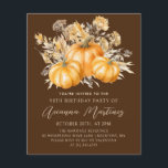 BUDGET PRICED 90th Birthday Rustic Boho Pumpkin<br><div class="desc">Elegant watercolor orange pumpkins are nestled in a variety of fall foliages and flowers. A dark,  rich brown background frames it to perfection. Perfect for an autumn celebration. All text is editable.</div>