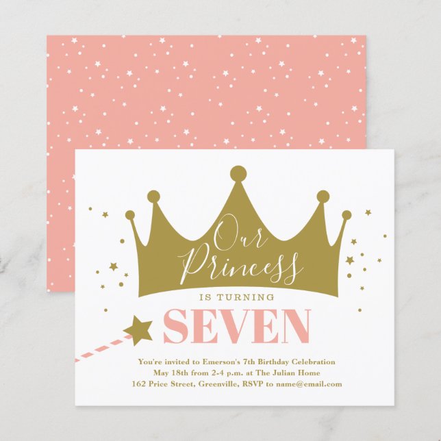 Budget Princess Pink Kid Birthday Party Invitation (Front/Back)