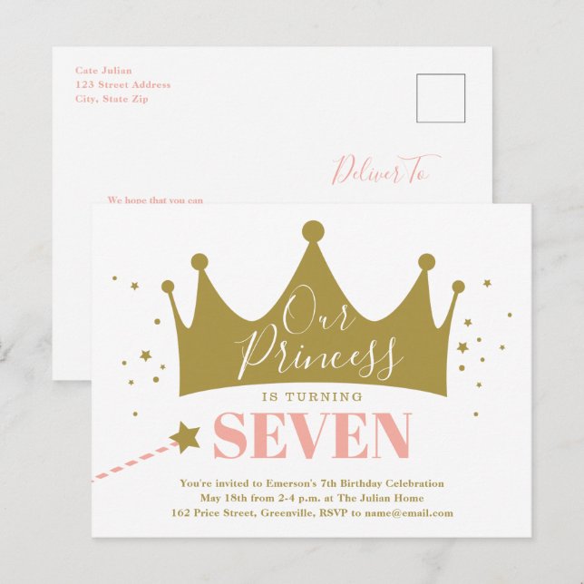 Budget Princess Pink Kid Birthday Party Invitation Postcard (Front/Back)