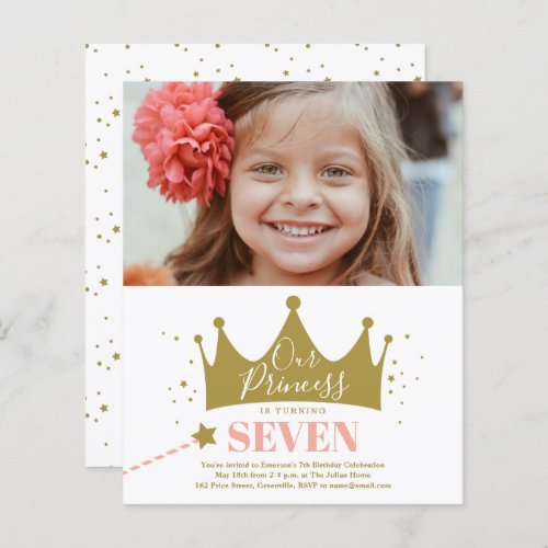 Budget Princess Pink Modern Birthday Invitation 