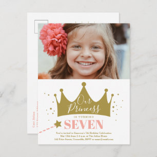 Budget Princess Pink Modern Birthday Invitation Postcard