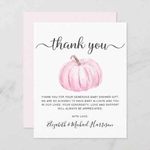 Budget Pumpkin Baby Girl Shower Thank You Card