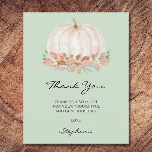 Budget Pumpkin Baby Shower Green Thank You Card