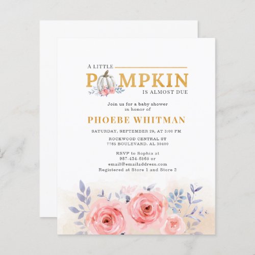 Budget Pumpkin Baby Shower Pink Roses Invitation