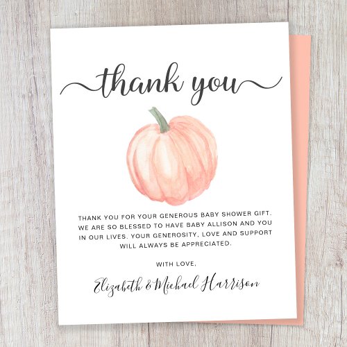 Budget Pumpkin Baby Shower Thank You Card