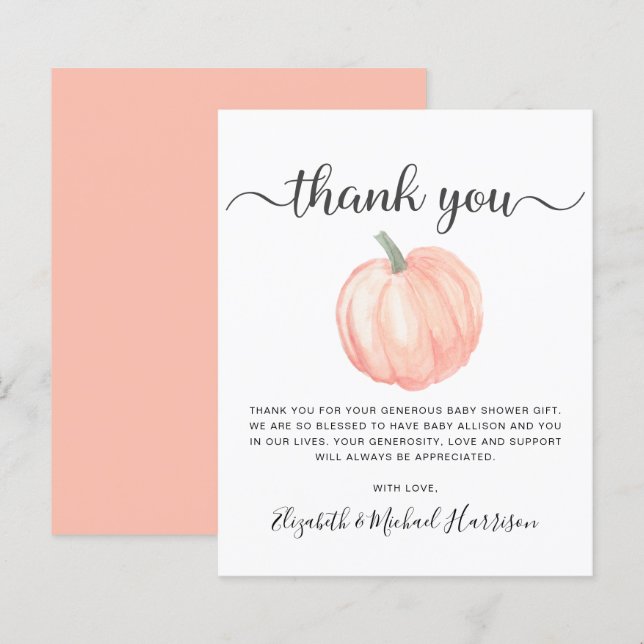 Budget Pumpkin Baby Shower Thank You Card (Front/Back)