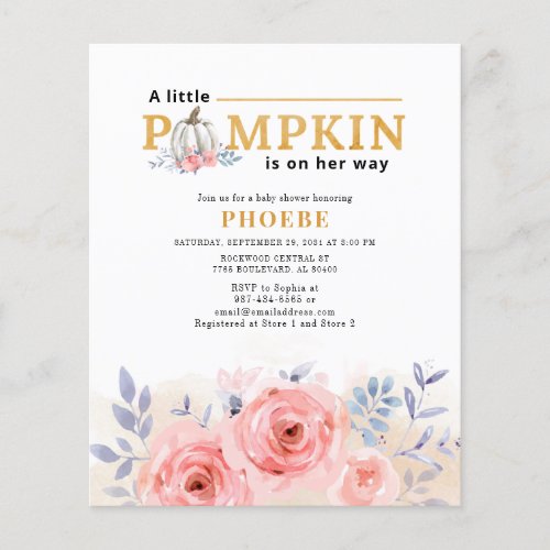 Budget Pumpkin Baby Shower Watercolor Floral Rose