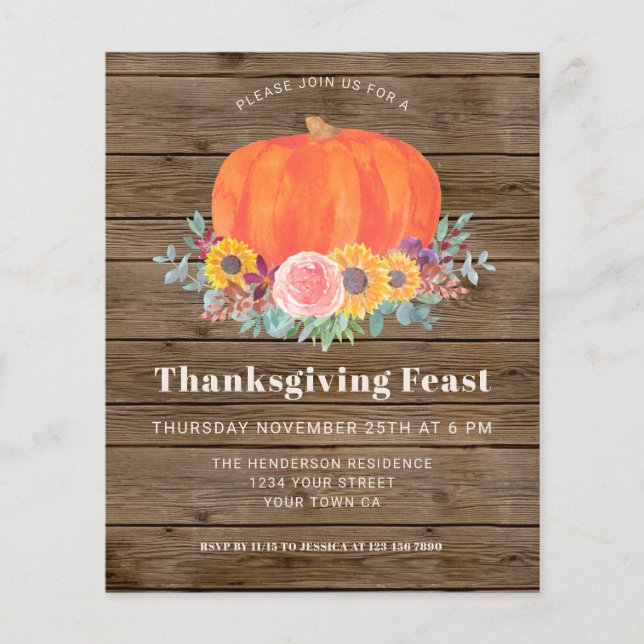 Budget Pumpkin Barn Wood Thanksgiving Invitation  (Front)