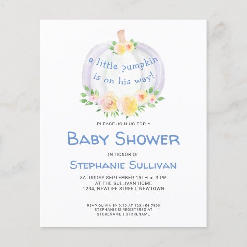 Budget Pumpkin Blue Baby Shower Invitation