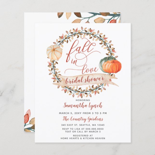 Budget Pumpkin Bridal Shower Invitation (Front/Back)