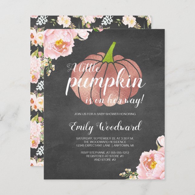Budget Pumpkin Chalkboard Baby Shower Invitation (Front/Back)