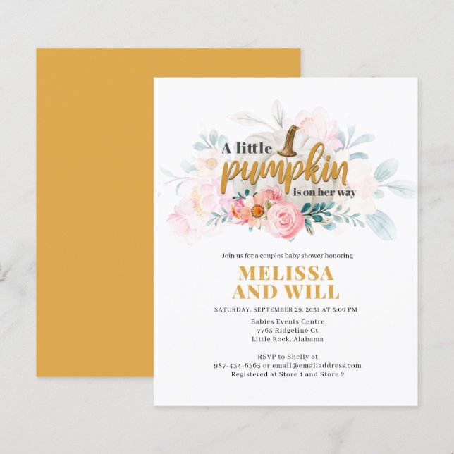 Budget Pumpkin Couples Baby Shower Invitation (Front/Back)