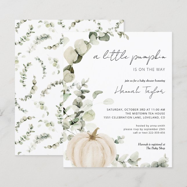 Budget Pumpkin Eucalyptus Baby Shower Invitation (Front/Back)