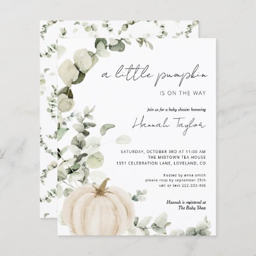 Budget Pumpkin Eucalyptus Baby Shower Invitation