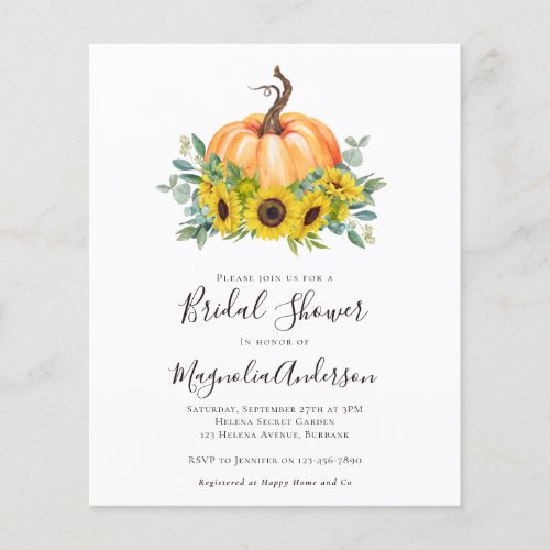 Budget Pumpkin Fall Bridal Shower Invitation