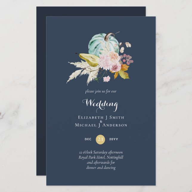 BUDGET Pumpkin Fall Floral Wedding Invite A9 (Front/Back)