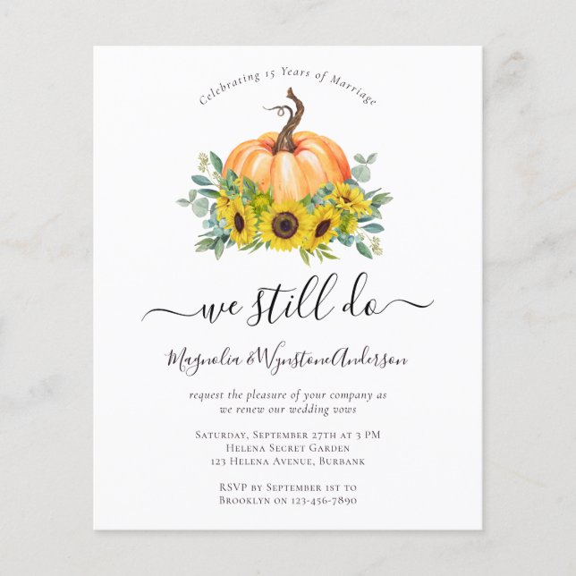 Budget Pumpkin Fall Vow Renewal Invitation (Front)