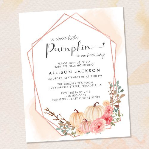 Budget Pumpkin Floral Baby Sprinkle Invitation