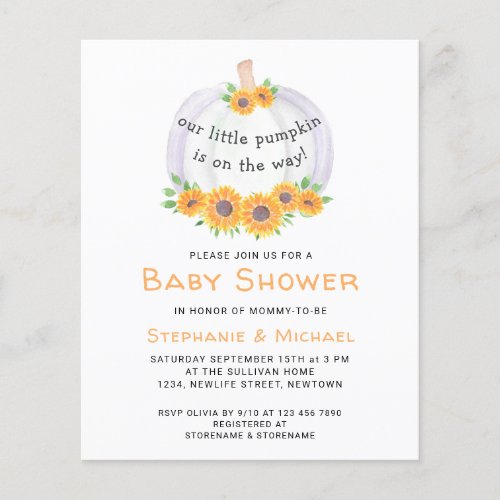 Budget Pumpkin Floral Couples Baby Shower Invite