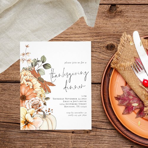 BUDGET Pumpkin Floral Thankgiving Dinner Invite