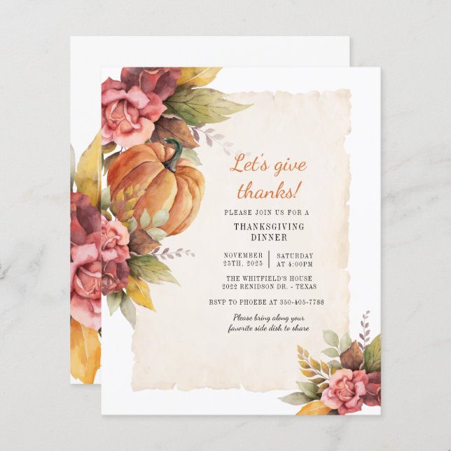 Budget Pumpkin Floral Thanksgiving Dinner (Front/Back)