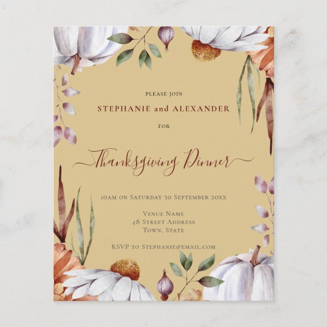 Budget Pumpkin Floral Thanksgiving Invitation (Front)