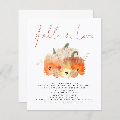 Budget Pumpkin Glitter QR Code Fall in Love Invite