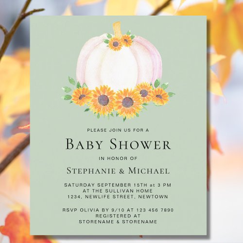 Budget Pumpkin Green Baby Shower Invitation