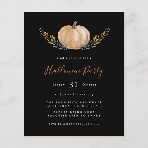 Budget Pumpkin Halloween Black Party Invitation