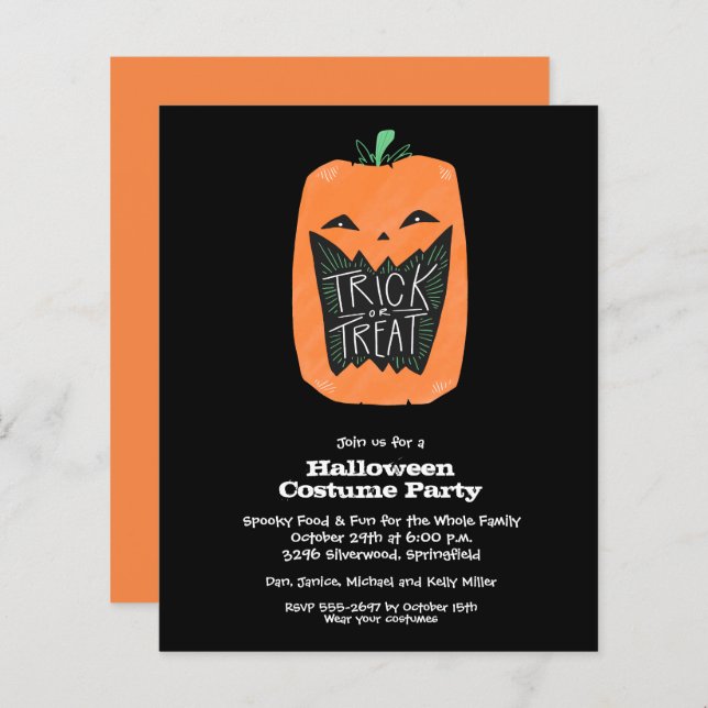 Budget Pumpkin Halloween Party Invitations (Front/Back)