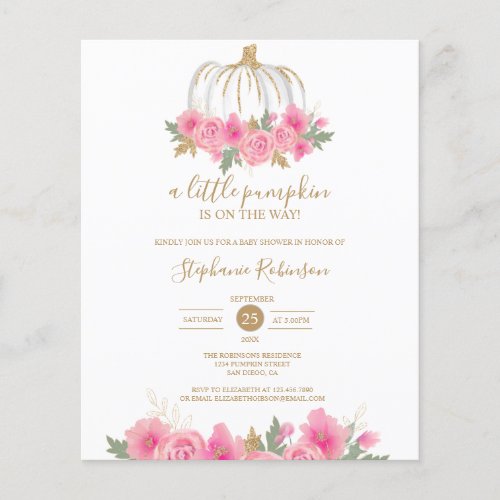 Budget Pumpkin Pink Floral Baby Shower Invitation 