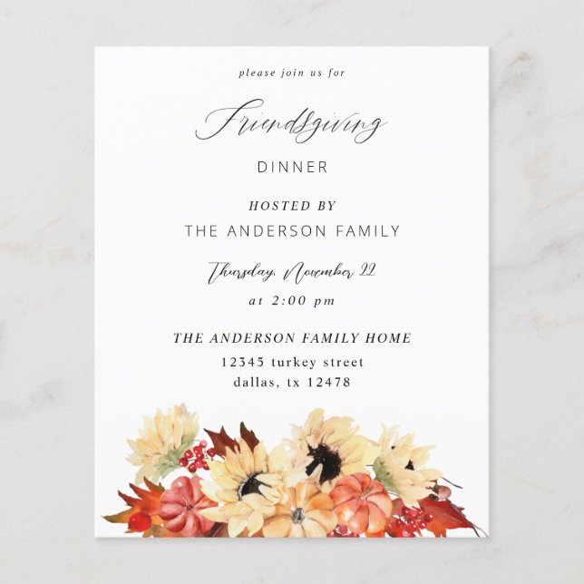 Budget Pumpkin & Sunflower Friendsgiving Flyer (Front)